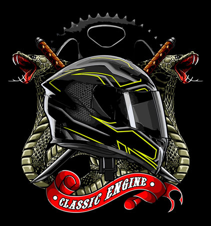 Motorcycle helmet, vector illustration. Motorcycle helmet on a black background.のイラスト素材