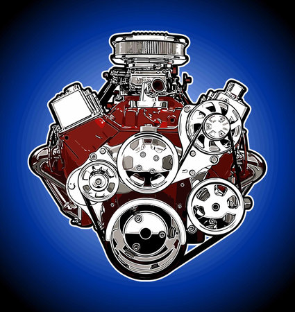 Car engine, vector illustration, isolated on blue background. Eps 10のイラスト素材