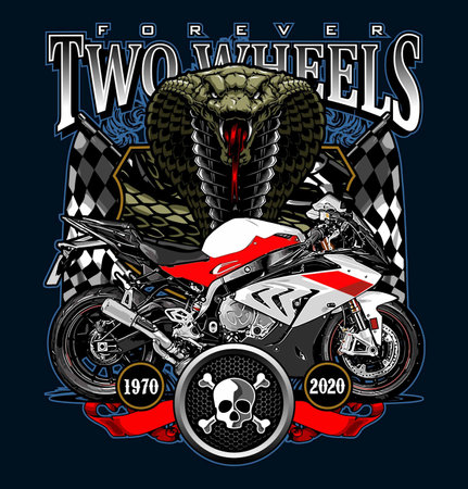 Motorcycle t-shirt design with a snake head on a motorcycleのイラスト素材