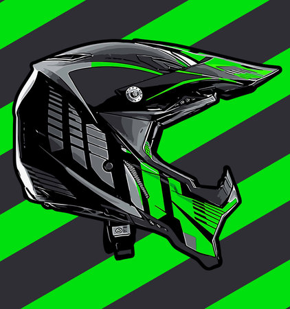 Motorcycle Helmet. Vector illustration of a motorcycle helmet on a green background.のイラスト素材
