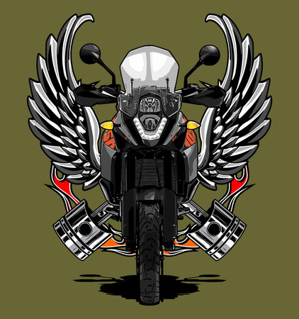 Motorcycle biker with wings vector illustration. Motorcycle design.のイラスト素材