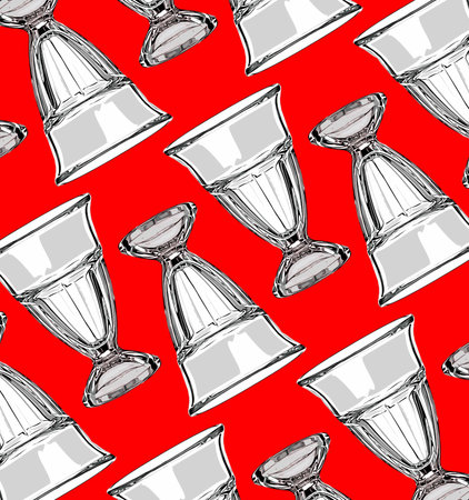 Seamless pattern of silver trophy cups on a red background.のイラスト素材