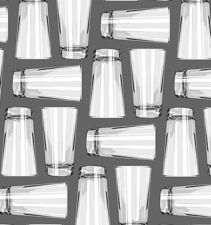 Seamless pattern with glass cups. Vector illustration in sketch style.のイラスト素材