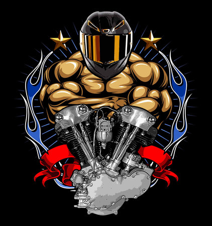 Motorcycle rider with helmet, vector illustration for t-shirt.のイラスト素材