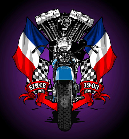 motorcycle rider on the background of flags of Russia and Franceのイラスト素材