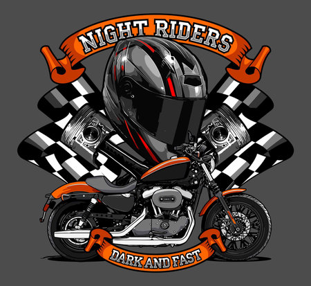 Motorcycle biker with helmet and checkered flag vector illustrationのイラスト素材