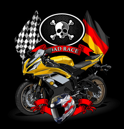 Motorcycle helmet and crossbones on the background of the flag of Germanyのイラスト素材