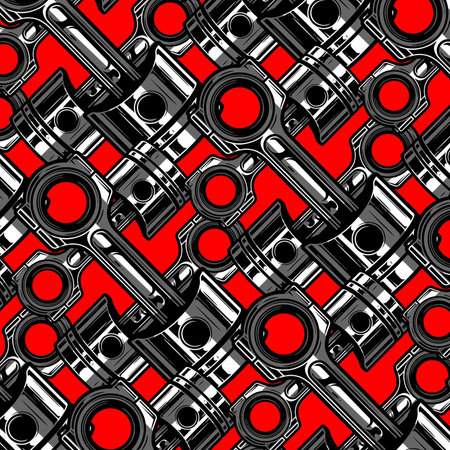 Seamless pattern with car engine pistons on a red backgroundのイラスト素材