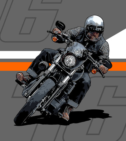 Motorcycle biker on the road. Vector illustration in retro style.のイラスト素材
