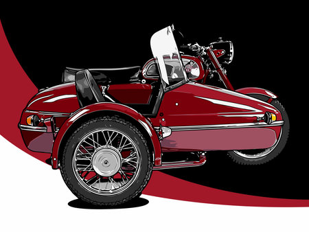 Vintage red cabriolet on a black background. Vector illustration