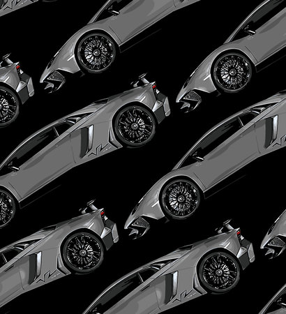 Seamless pattern of black sport cars on a black background.のイラスト素材