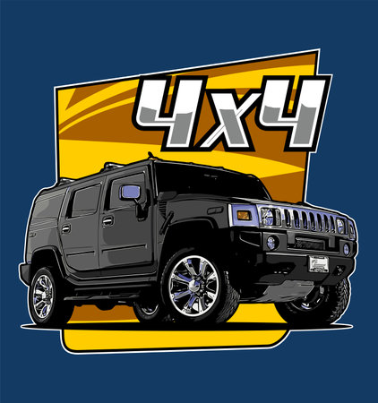 Vector illustration of a black off-road vehicle on a blue background.のイラスト素材