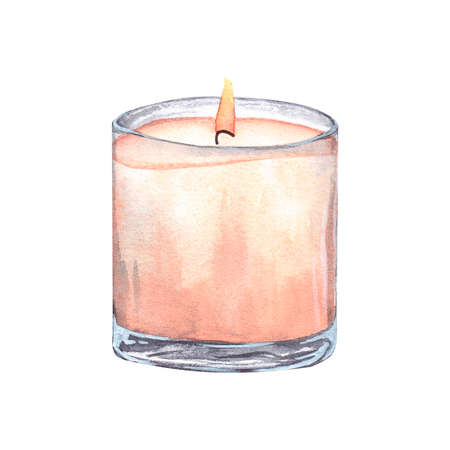 Scented candle from the spa set. Watercolor illustration isolated on a white background.の写真素材