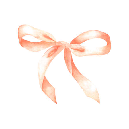 Watercolor illustrations with a ribbon and a bow. Hand-drawn detailed festive elements in a classic style, isolated on a white background.の写真素材