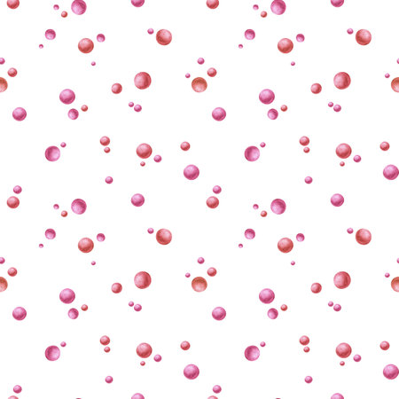 Pink balls, pearls. Seamless abstract pattern on a white background painted with watercolors. For design, textile, fabric, packaging, scrapbookingの写真素材