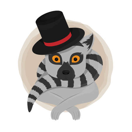 Cute Lemur Gentleman card illustration vectorのイラスト素材