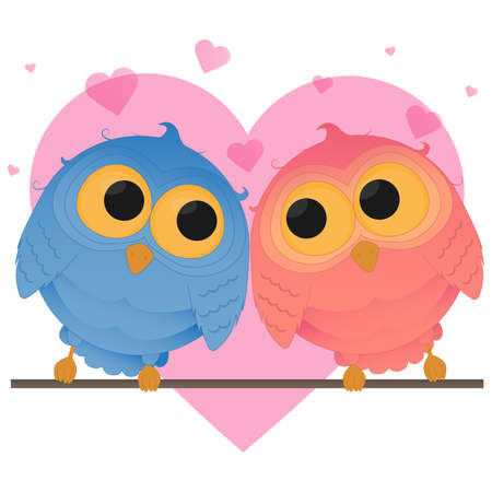 Cartoon couple owl girl and boy vector illustrationのイラスト素材