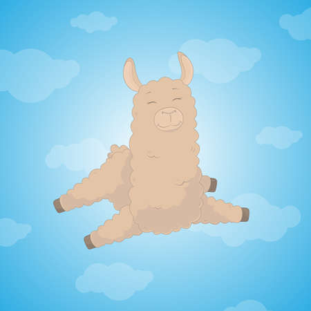 Cartoon llama. Cute lama. Alpaca. Card on colorful background. Vector Illuatrationのイラスト素材