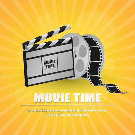 movie clapboard, with movie strip at yellow background vector illustrationのイラスト素材