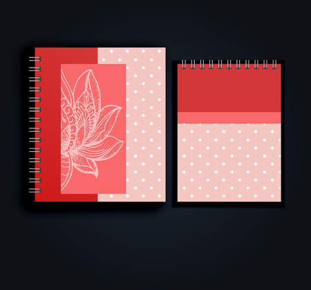 Coral print with pink dots pattern and mandalo - stylish notepad printのイラスト素材