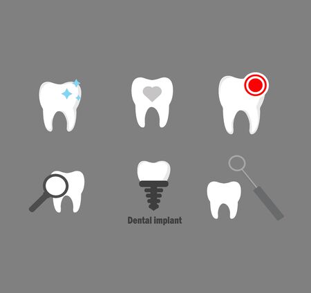 Dental clinic - vector set flat logo design. Dental care and treatment. Teeth vector iconのイラスト素材