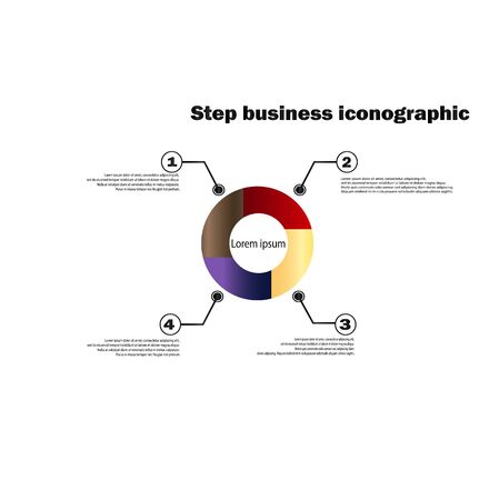 Vector template step by step circular business diagrams. Infographics - business statistics and analytics. Four-part circular gradient chart with descriptionのイラスト素材
