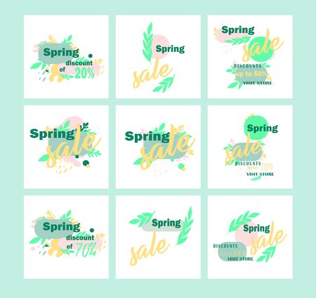 Vector set of business icons - spring sale. Seasonal discounts - trending banner icons for website and online store. shopping dayのイラスト素材
