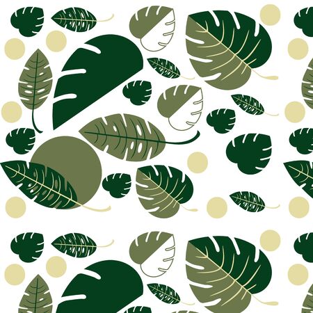 Flat vector design seamless pattern - tropical leaves. Beautiful fern leaves and monsteras - botany styleのイラスト素材