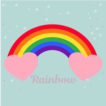 Fairytale Rainbow Vector Illustration with pink hearts on a blue background with a patternのイラスト素材