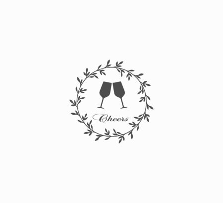 Highlights icon for and other social media. Stylish wreath - happy winter moments. New Year celebration - two glasses of champagne. Trend flat iconのイラスト素材