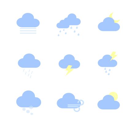 Vector set collection of flat weather forecast icons with cloudsのイラスト素材