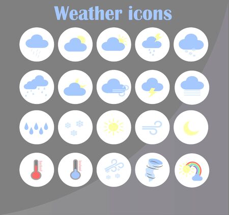 Vector weather icon set flat style. Cloud weather forecast icons flat design collection vectorのイラスト素材