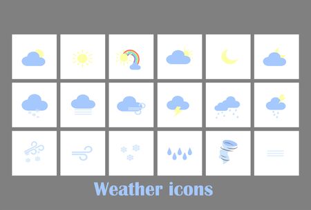 Weather forecast tablet mobile symbols widget icons set with clouds and rainbow . Big vector set flat design. Weather forecast for mobile app and websiteのイラスト素材
