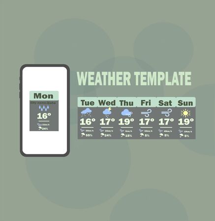 Weather template app. Vector template - weekly weather forecast for mobile application.のイラスト素材