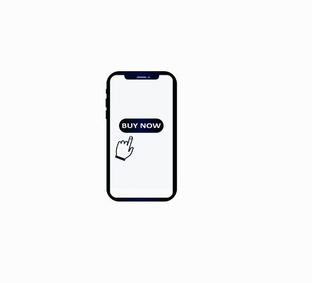 Vector icon flat design online shopping - smartphone and buy button. Hand pointer symbol. Buy button for web siteのイラスト素材
