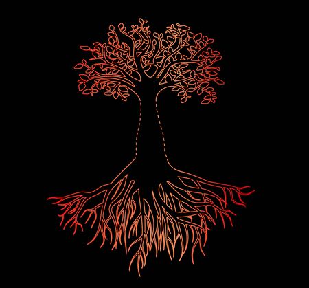 Outline vector silhouette tree of life on black background - stylish designのイラスト素材