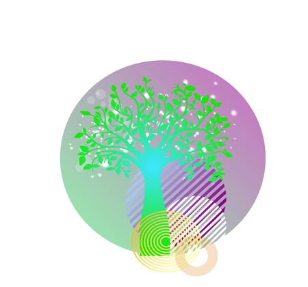Neon vector print design - tree of life and geometry pattern isolated. Stylish flat layout for posterのイラスト素材