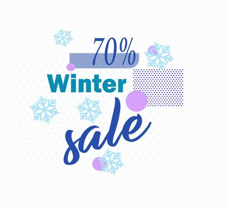 Stylish vector icon seasonal sale - winter discounts. Shopping day, online shopping, sale up to 70% off - visit the store. Vector discount advertising template for online storeのイラスト素材