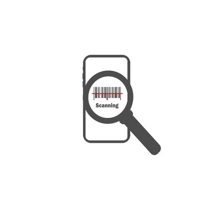 Flat design vector icon - reading and searching for barcode through a mobile application in a smartphone.のイラスト素材