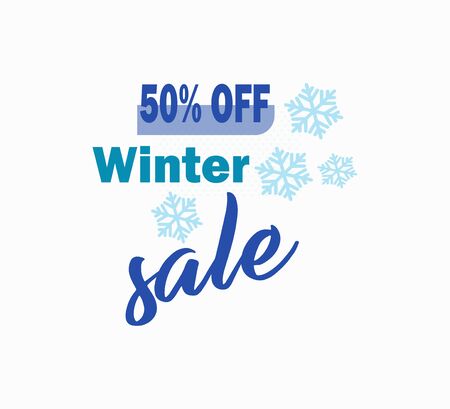 Stylish vector icon seasonal sale - winter discounts. Shopping day, online shopping, sale up to 50% off - visit the storeのイラスト素材
