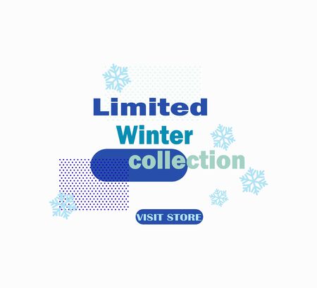 Limited winter collection - shopping day. Stylish vector advertising template for a store. Vector flat design icon with snowflakes - seasonal sales and discounts.のイラスト素材