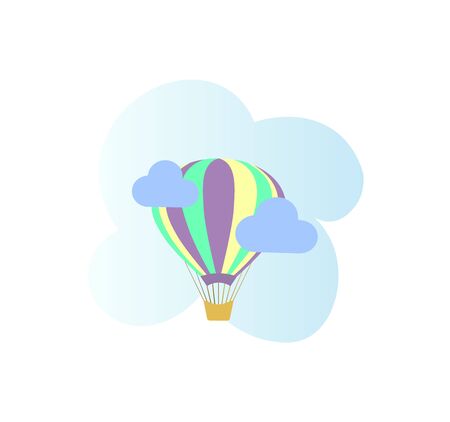 Beautiful flat balloon icon - adventure. Balloon and clouds on gradient background - beautiful children`s vector illustrationのイラスト素材