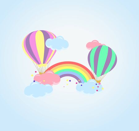 Baby card with balloons and a rainbow with clouds for a boyのイラスト素材