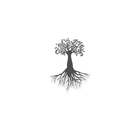 Gray vector icon tree of life with dense roots close-upのイラスト素材