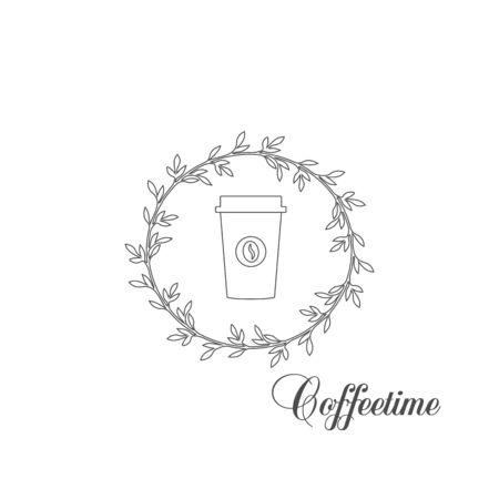 Cofetime - beautiful flat vector icon with a take-away coffee glassのイラスト素材