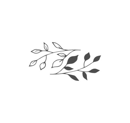 Stylish idea for a pair of tattoos - minimalism style. Two branches with leaves, branch silhouette - creative sketch of a tattooのイラスト素材