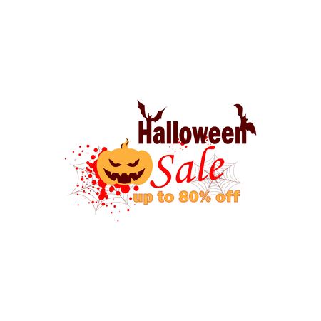 Stylish vector Halloween sale clearance layout. Scary Halloween pumpkin, bats and cobwebs - scary big discounts up to 80%. Online shoppingのイラスト素材