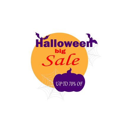 Happy halloween day, vector. Stylish mock up flat design Halloween sale discounts. Pumpkin Jack - Traditional Halloween Symbol. Big sale up to 70%のイラスト素材