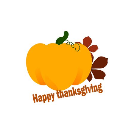Flat design vector icon - harvest. Ripe pumpkin and juicy raccine apple with autumn leaves. Happy thanksgivingのイラスト素材
