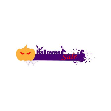 Happy halloween day . Stylish trendy flat design mockup Halloween sale discounts. Pumpkin Jack - A traditional Halloween symbol and bats with spider webs.のイラスト素材